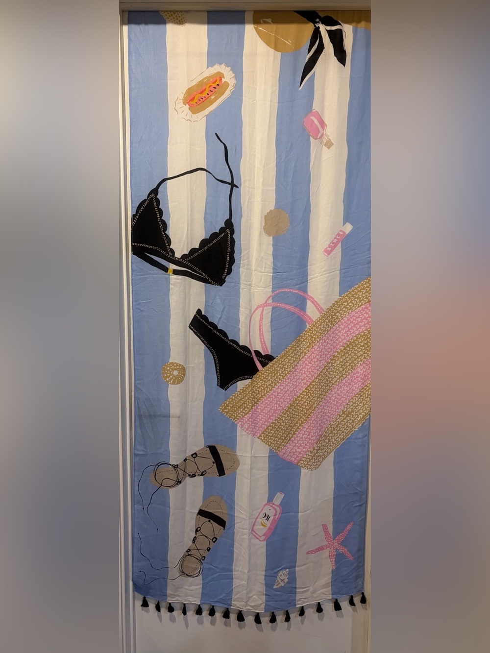 kate spade Blue, White, Black & Pink Beach Print Scarf Wrap